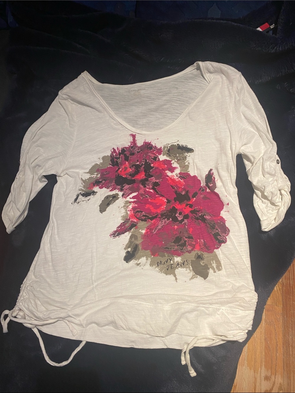Dkny Cream Scoop Neck Tunic with Pink Floral Print